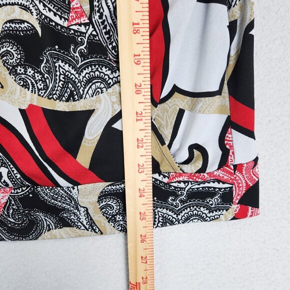 Chicos Shirt Womens 2 Black Red Large Printed Lightweight 3/4 Sleeve Blouse - Picture 5 of 11